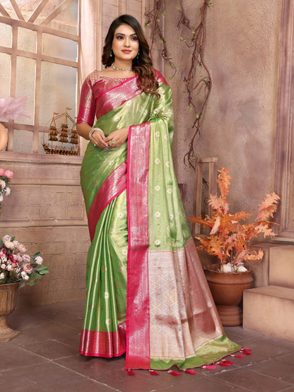 Preferable Tissue Silk Perrot Color Saree By WTW