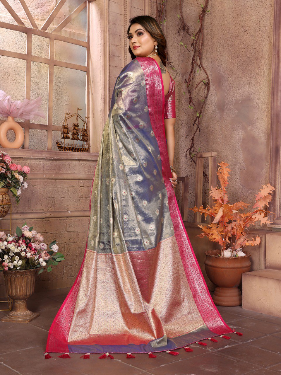 Preferable Tissue Silk Purple Color Saree By WTW