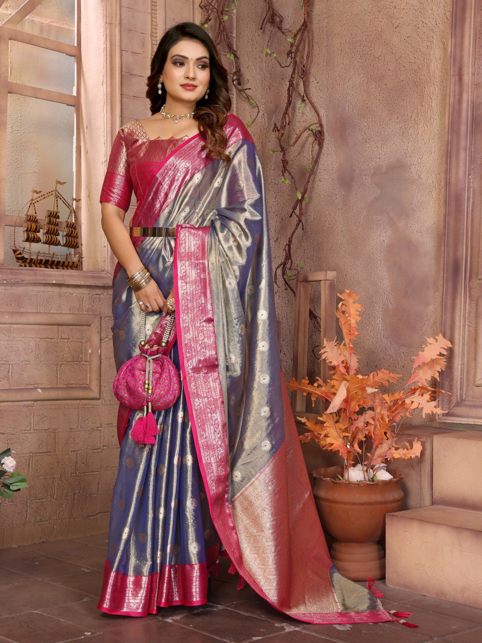 Preferable Tissue Silk Purple Color Saree By WTW