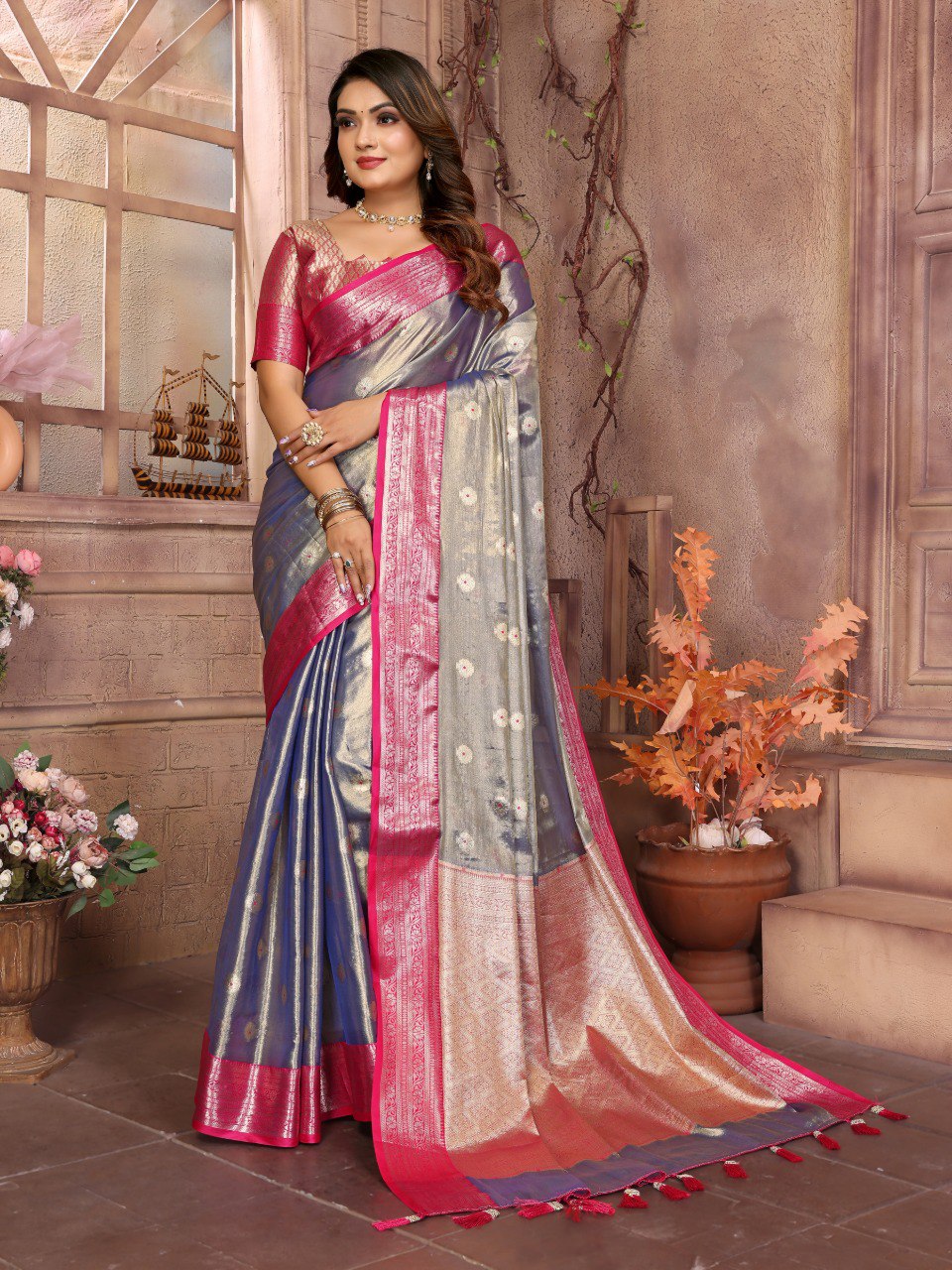 Preferable Tissue Silk Purple Color Saree By WTW