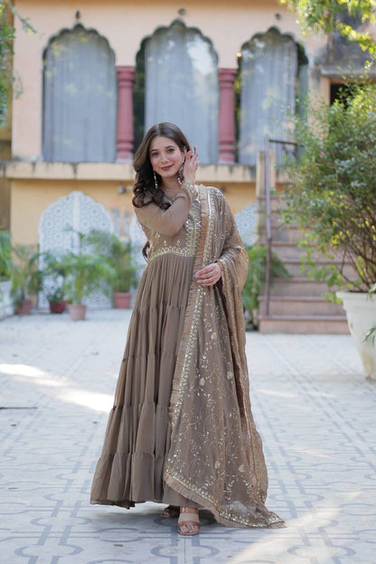 Brown Premium Readymade Gown By WTW