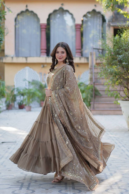 Brown Premium Readymade Gown By WTW