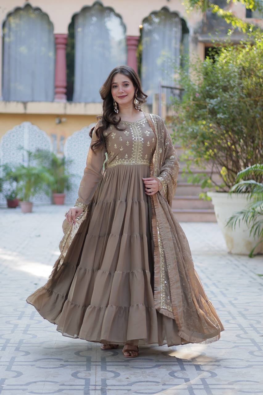 Brown Premium Readymade Gown By WTW