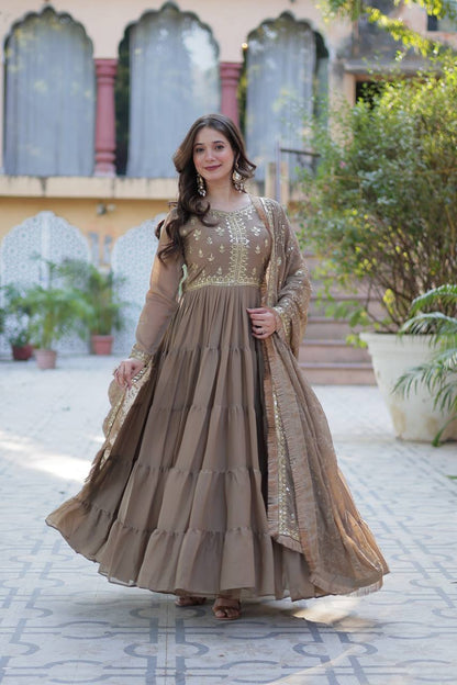Brown Premium Readymade Gown By WTW