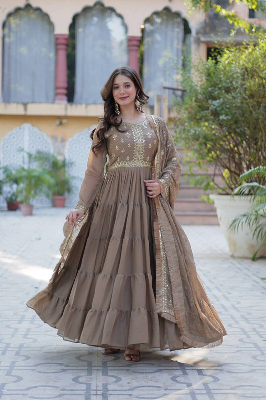 Brown Premium Readymade Gown By WTW