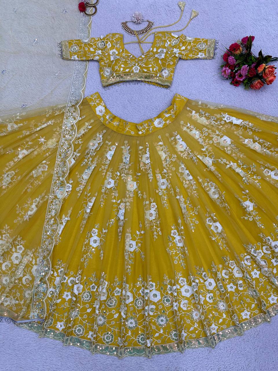 Amazing Soft Net Fabric Sequins Work Lehenga Choli For Women By WTW