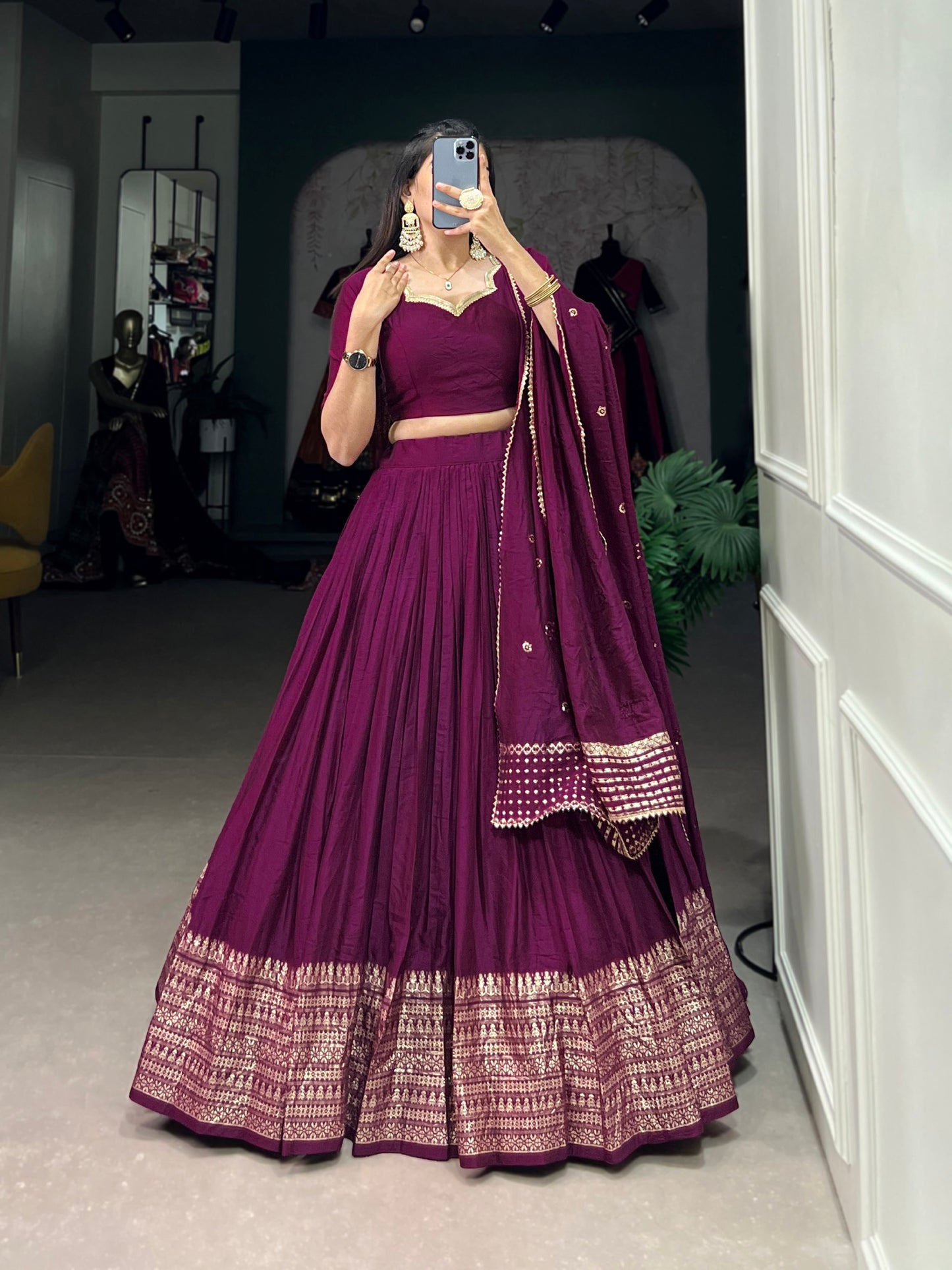 Wine Chanderi Silk Zari Woven Regal Lehenga Festive Wear By WTW