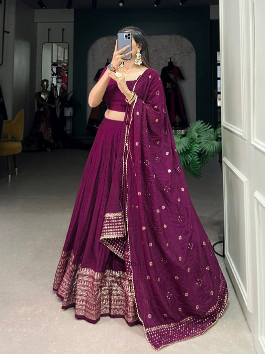 Wine Chanderi Silk Zari Woven Regal Lehenga Festive Wear By WTW