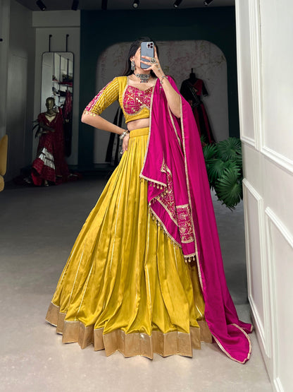 Mustard Chanderi Readymade Lehenga Choli By WTW