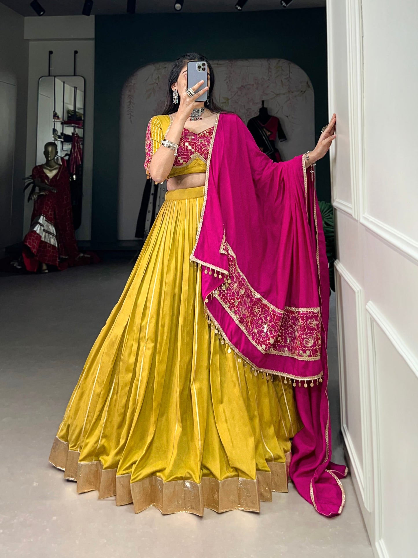 Mustard Chanderi Readymade Lehenga Choli By WTW