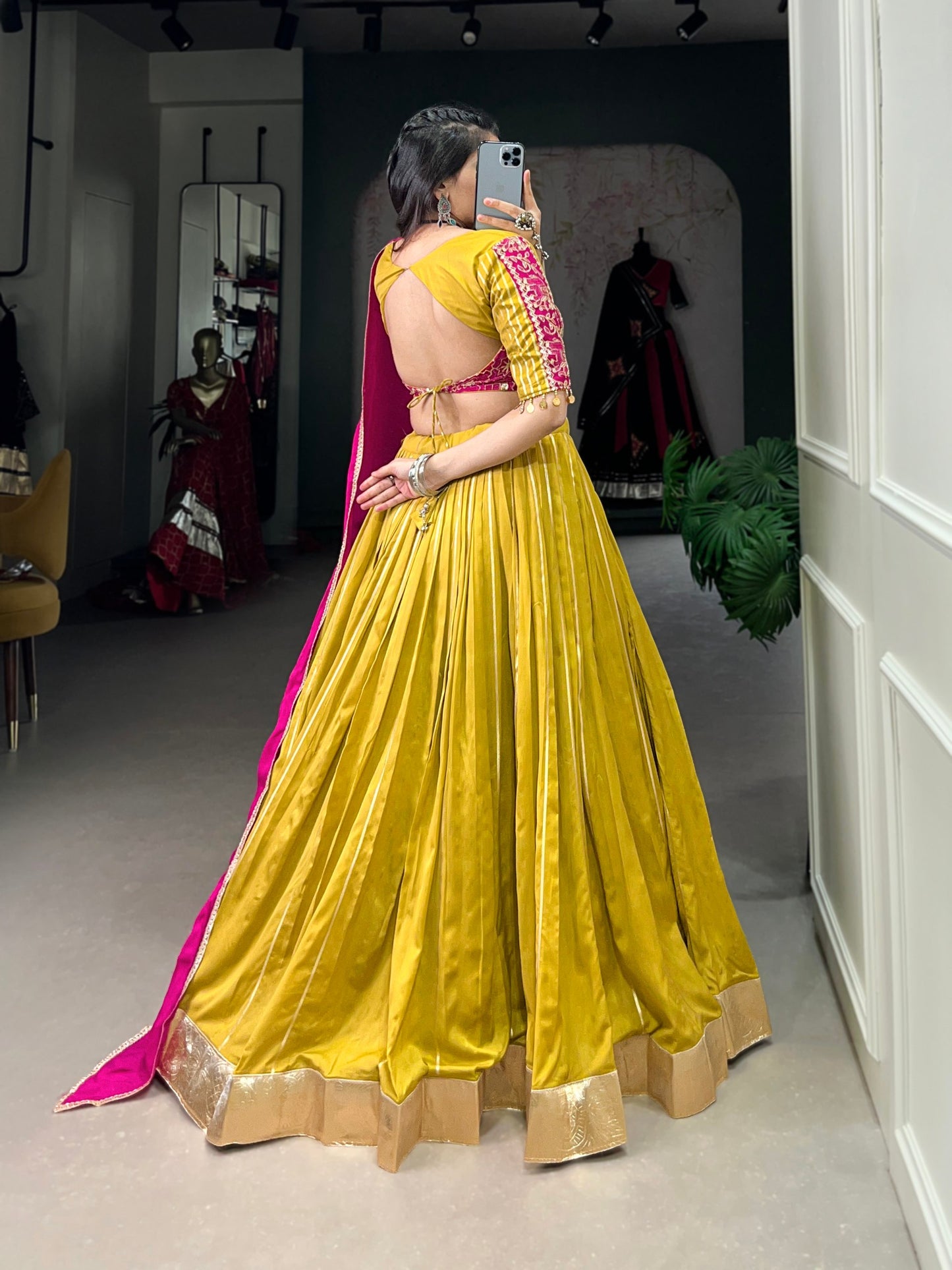 Mustard Chanderi Readymade Lehenga Choli By WTW