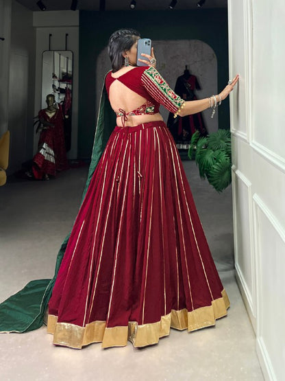 Chanderi Maroon Traditional Wear Zari Work Ready To Wear Lehenga Choli By WTW