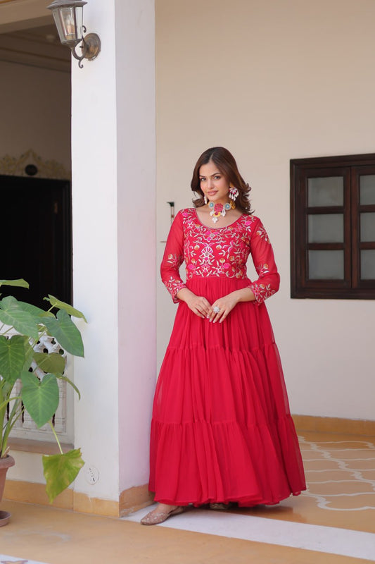 Designer Gown In Pink Georgette With Sequence And Embroidery By WTW