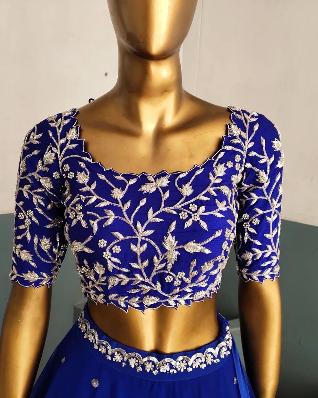 Bright Blue Faux Georgette Lehenga Choli Dupatta Set By WTW