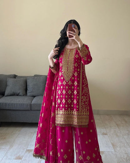 Blissful Thread With Sequence Work Pink Color Sharara Suit By WTW