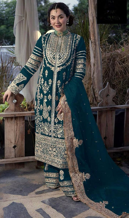 Radiant Sea Green Color Georgette Fabric Pakistani Replica Palazzo Suit By WTW