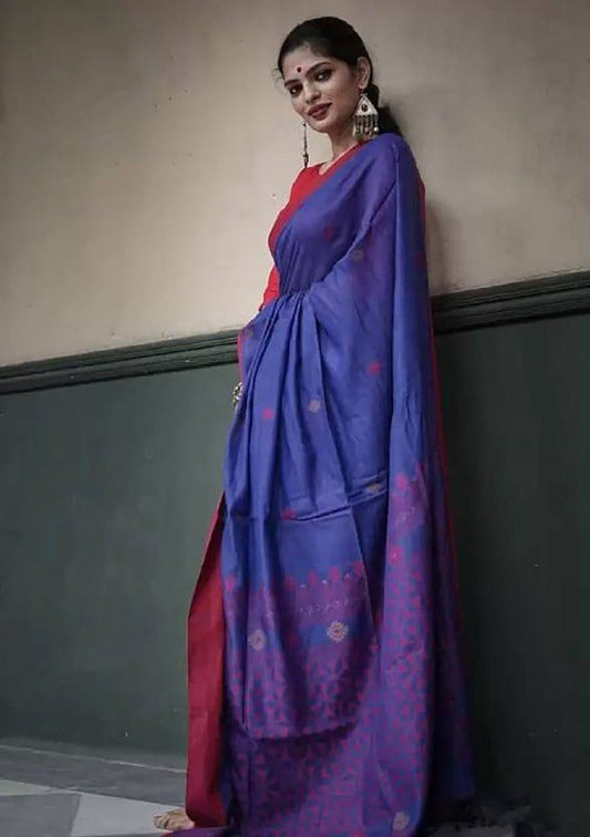 Mystical Royal Blue Color Soft Lilan Slab Beautiful Rich Pallu Saree By WTW