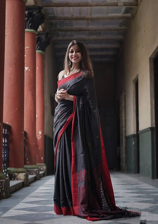 Mystical Black Color Soft Lilan Slab And Beautiful Rich Pallu Saree By WTW