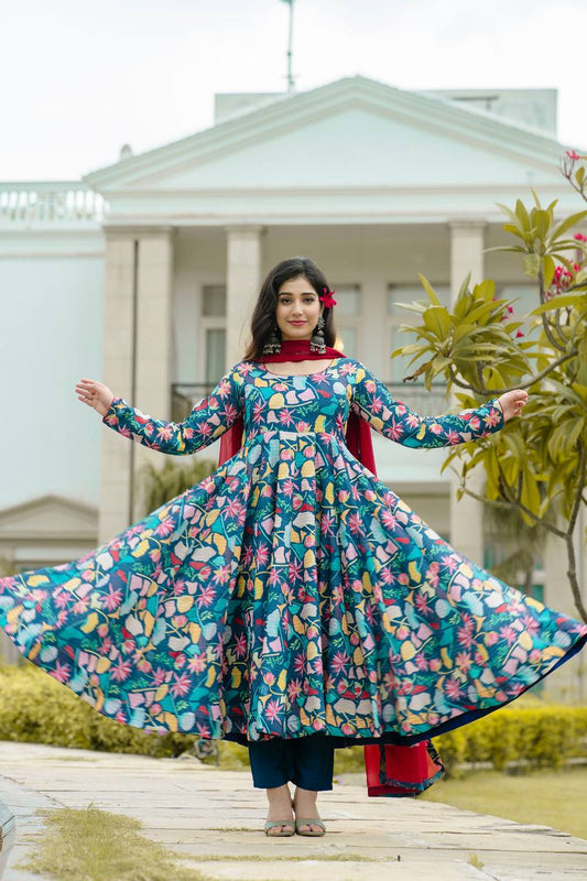 Unique Multi Color Embroidery Work Anarkali Gown By WTW