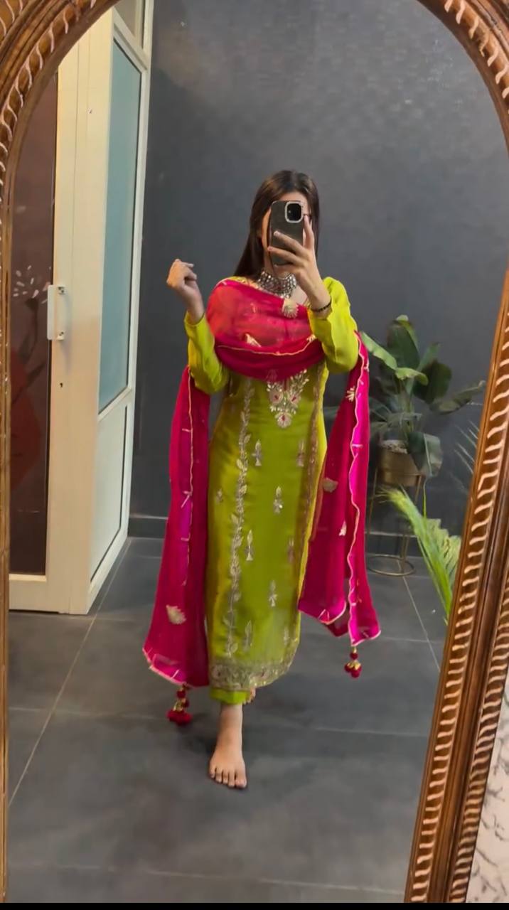 Chinnon Silk Suit Set With Heavy Embroidery-sequence Work By WTW