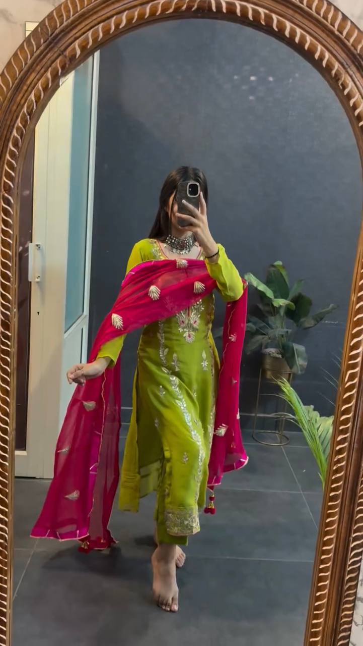 Chinnon Silk Suit Set With Heavy Embroidery-sequence Work By WTW