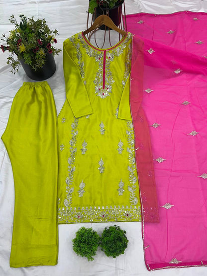 Chinnon Silk Suit Set With Heavy Embroidery-sequence Work By WTW