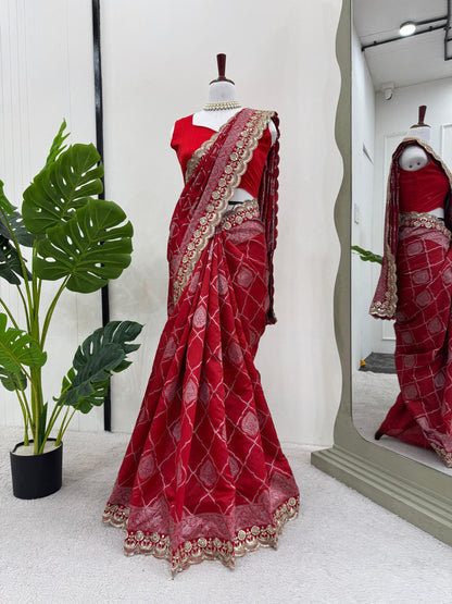 Maroon Saree In Kota Silk Jacquard With Cording And Sequence Lace Indian Saree By WTW