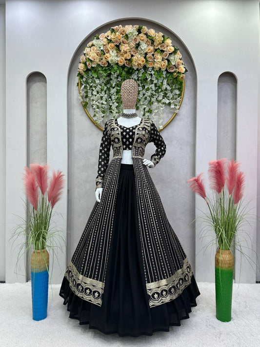 Black Colour Wedding Wear Heavy Sequence Work Top Lehenga And Shrug By WTW