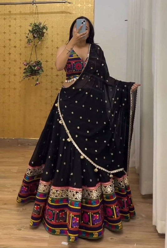 Cute Black Color Georgette Heavy Gamathi Work Lehenga Choli By WTW