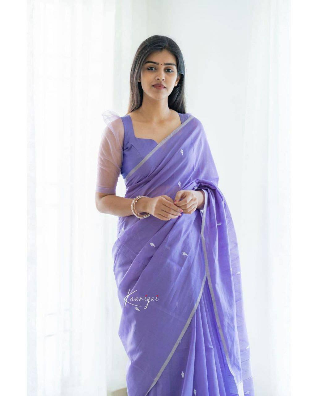 Excellent Lavendor Cotton Silk Saree With Woebegone Blouse Piece By WTW