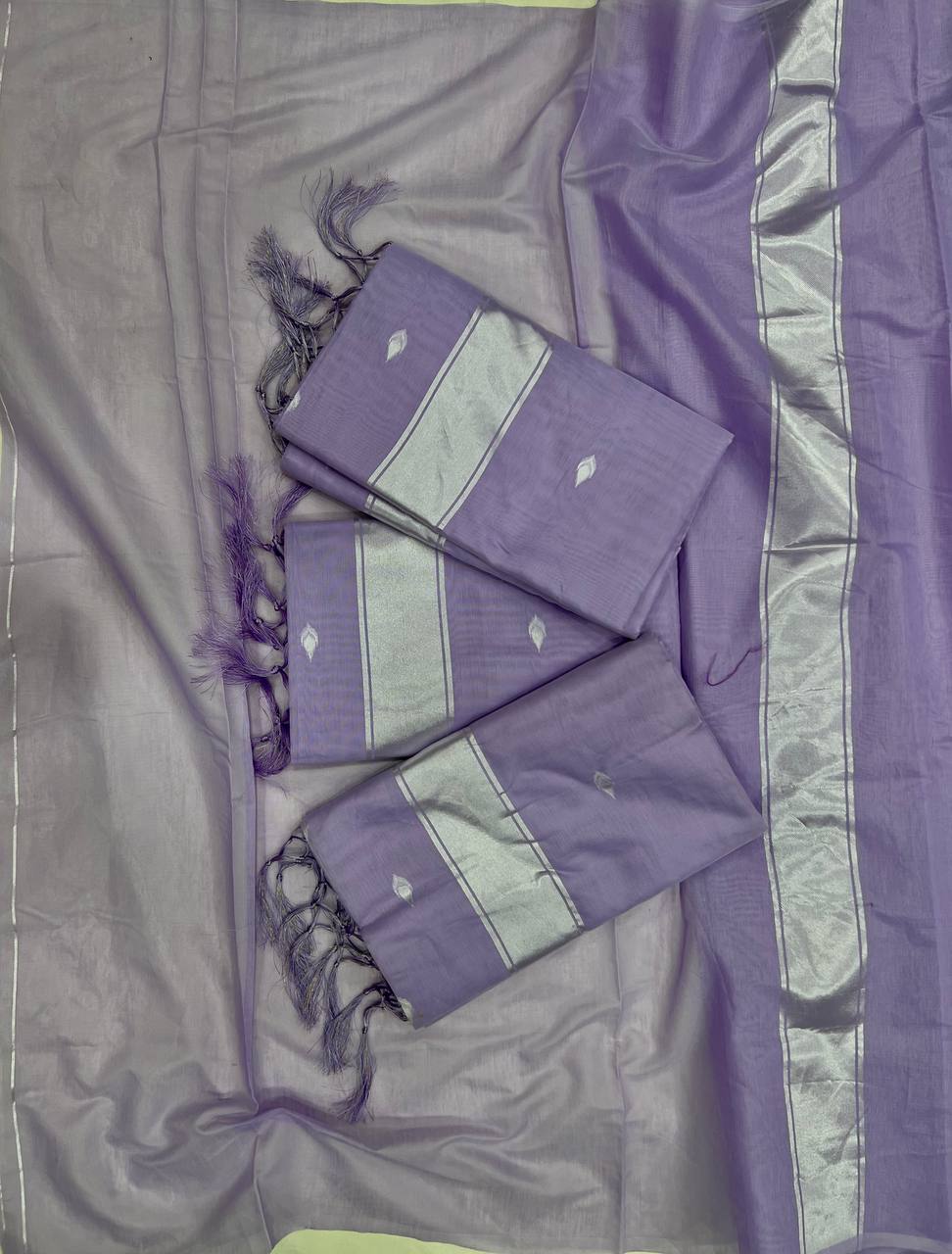 Excellent Lavendor Cotton Silk Saree With Woebegone Blouse Piece By WTW