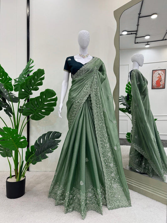 Pista Saree In Burberry Silk With Thread And Sequence Work By WTW