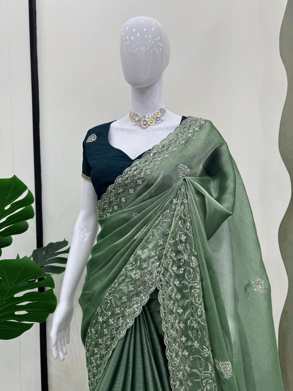 Pista Saree In Burberry Silk With Thread And Sequence Work By WTW