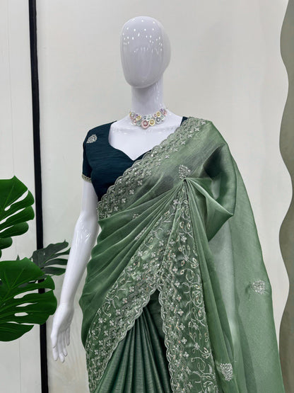 Pista Saree In Burberry Silk With Thread And Sequence Work By WTW