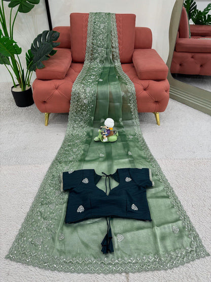 Pista Saree In Burberry Silk With Thread And Sequence Work By WTW