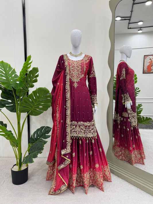 Red Maroon Sharara Set For Wedding By WTW