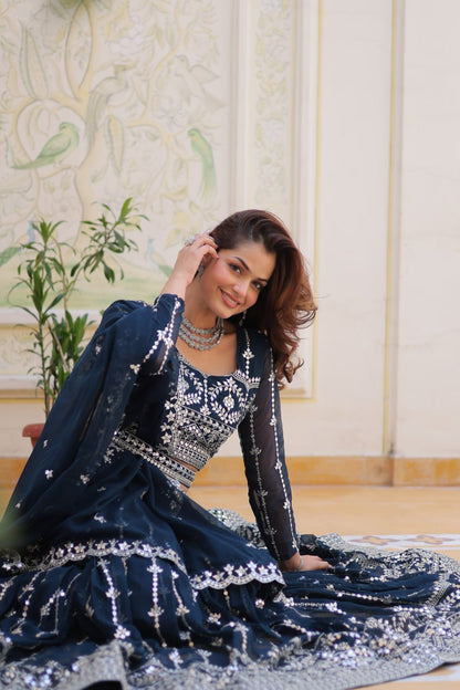 Heavy Fox Georgette Blue Lehnga Choli By WTW