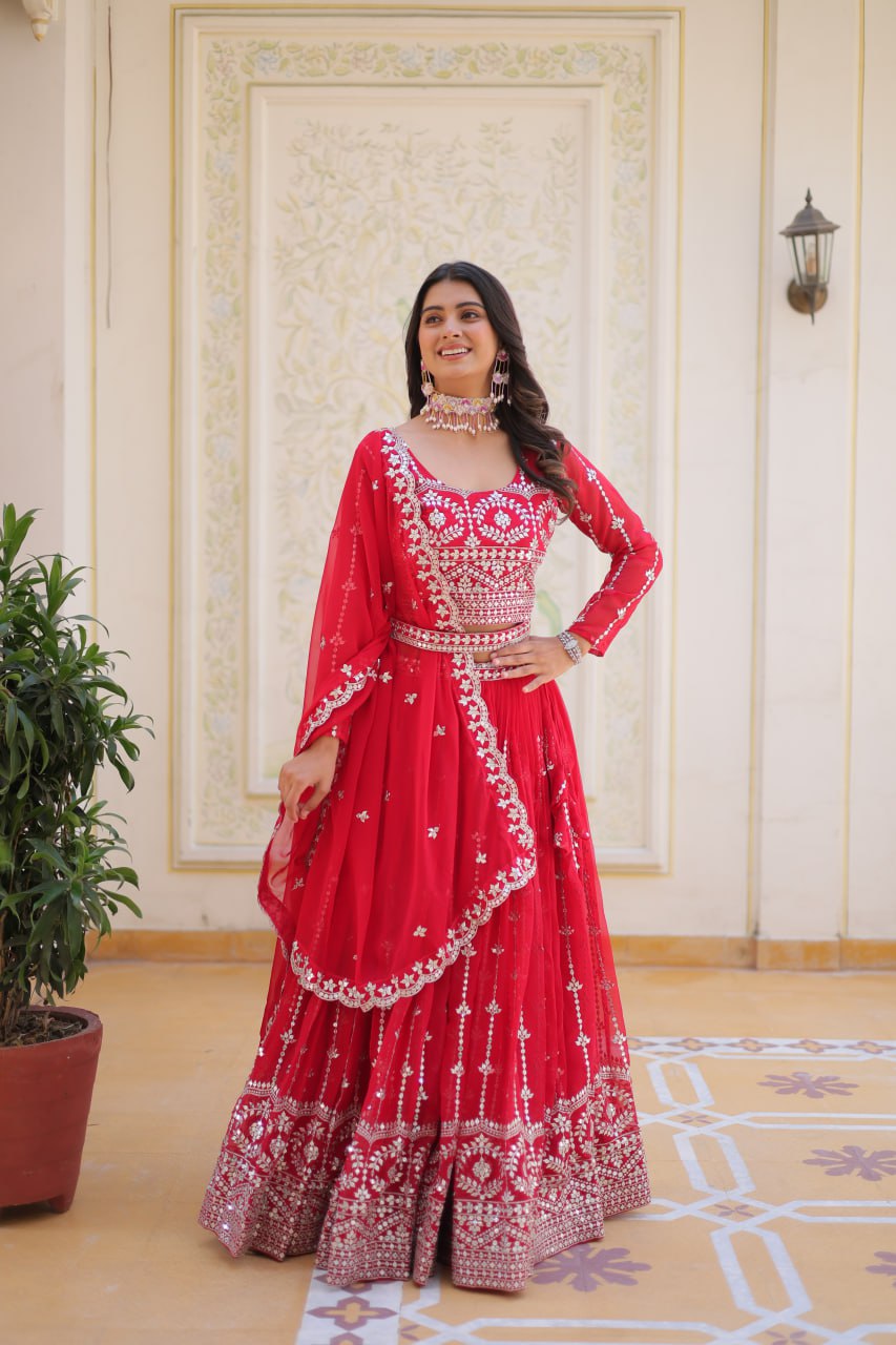 Heavy Fox Georgette Red Lehnga Choli By WTW
