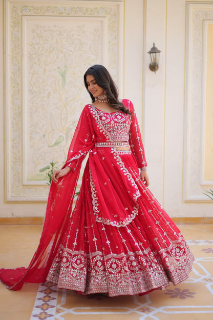 Heavy Fox Georgette Red Lehnga Choli By WTW