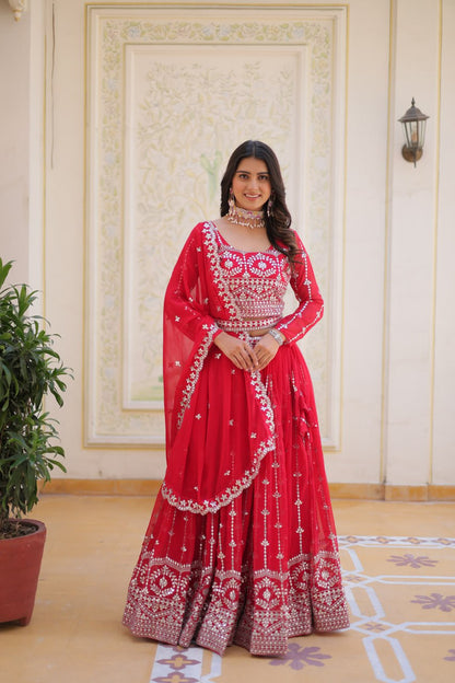 Heavy Fox Georgette Red Lehnga Choli By WTW