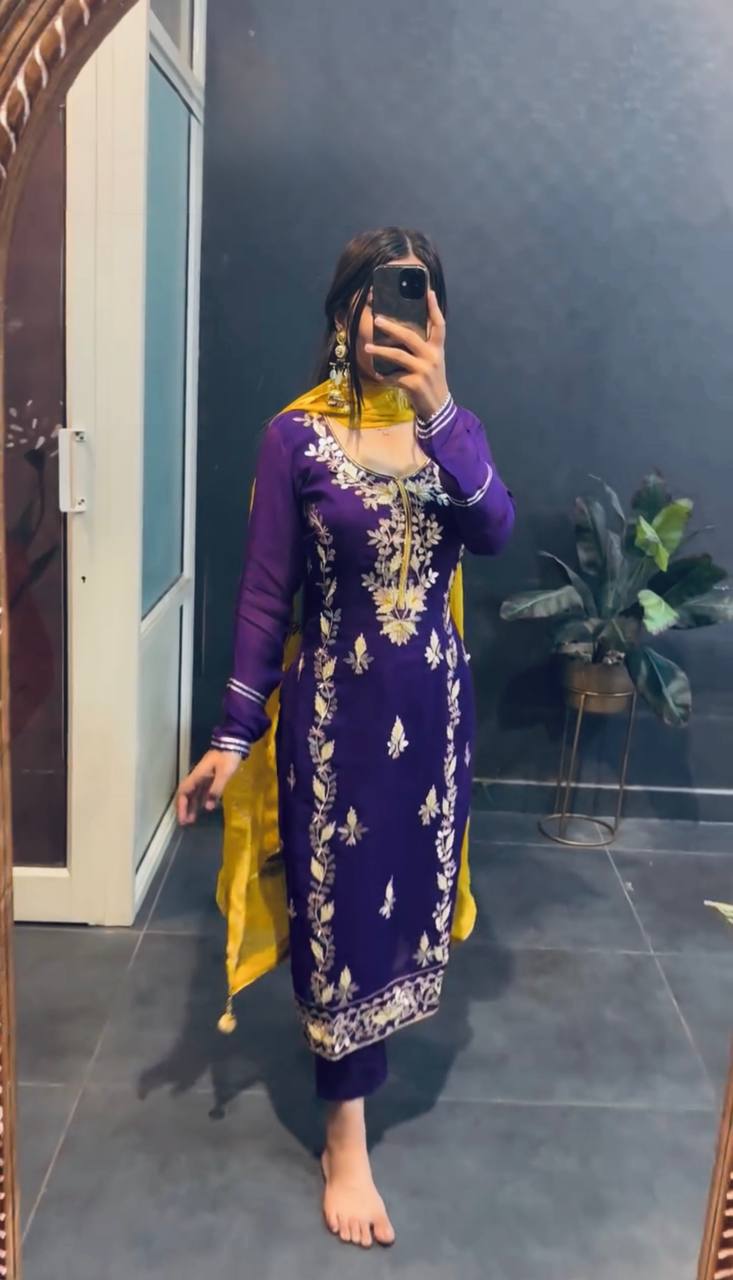 Designer Chinon Silk Readymade Suit By WTW