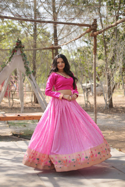 Pink Ready To Wear Viscose Jacquard Kalamkari Lehenga Choli Without Dupatta By WTW