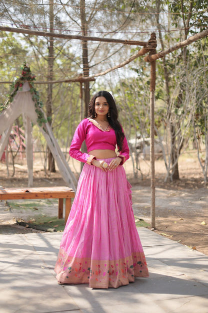 Pink Ready To Wear Viscose Jacquard Kalamkari Lehenga Choli Without Dupatta By WTW