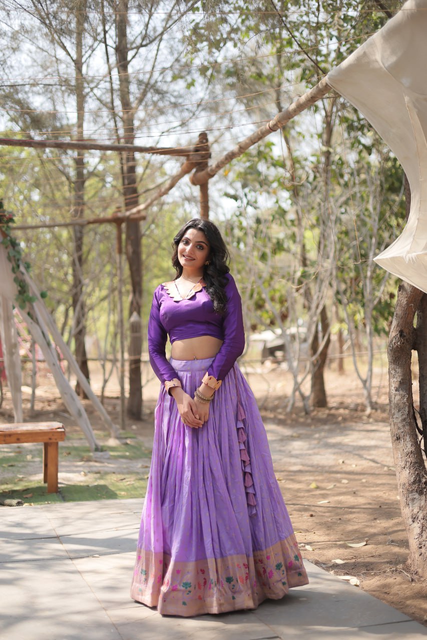 Woven Art Silk Lehenga In Light Purple By WTW