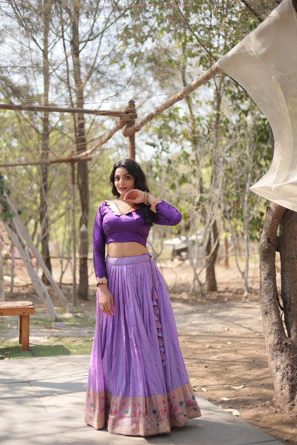 Woven Art Silk Lehenga In Light Purple By WTW