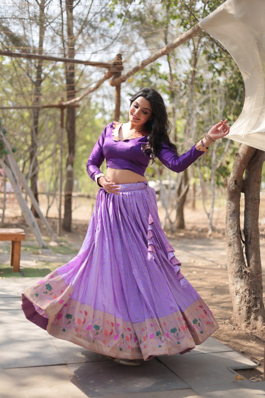 Woven Art Silk Lehenga In Light Purple By WTW