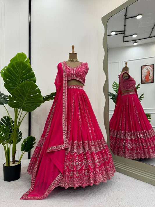 Wedding Wear Georgette Heavy Work Pink Color Lehenga Choli By WTW