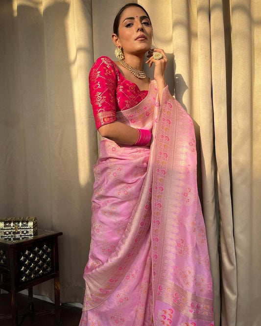 Dazzling Pink Color Soft Lichi Silk Cloth Rich Pallu All Over Saree By WTW