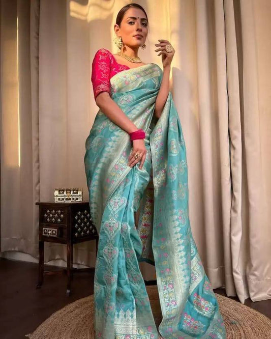 Dazzling Blue Color Soft Lichi Silk Cloth Rich Pallu All Over Saree By WTW