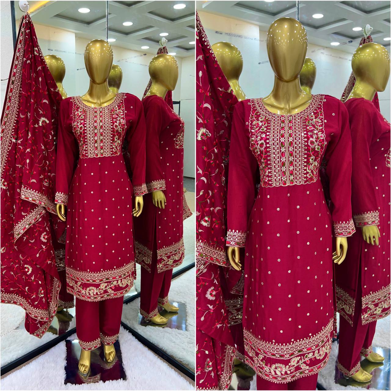 Splendorous Maroon Color Chinnon Coding Coding Salwar Suit By WTW